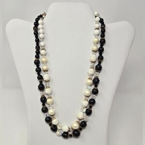 VINTAGE ART ARTHUR PEPPER BLACK & WHITE BEAD DOUBLE STRAND NECKLACE JEWELRY